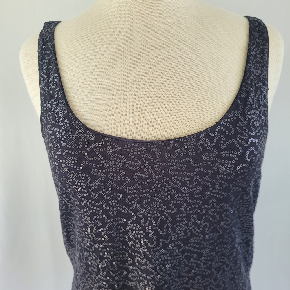 Talbots Black Sequin Scoop Neck Tank Top SZ Medium - Picture 3 of 10